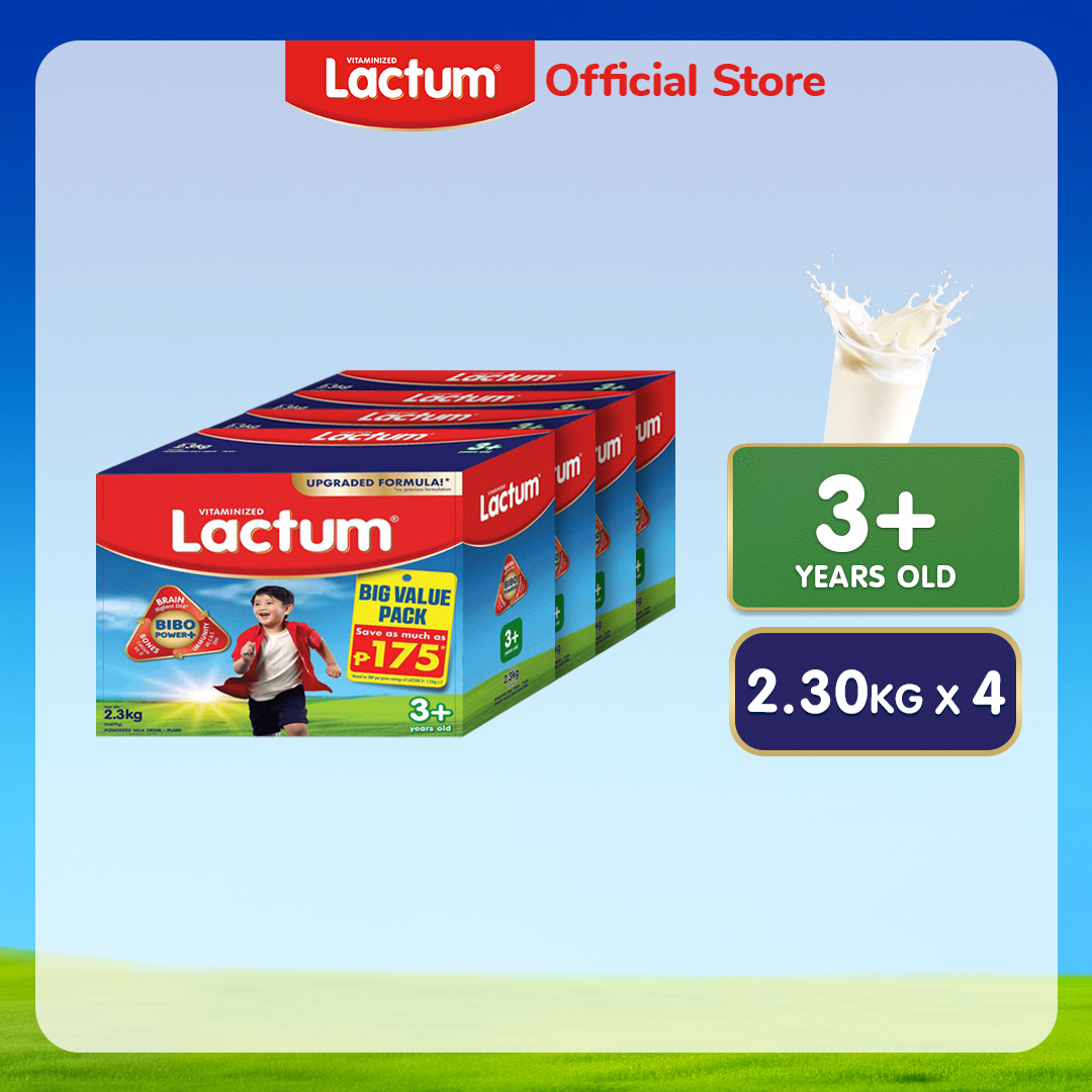 Lactum 3+ Plain Powdered Milk Supplement Drink for Children / Kids 3+ Years Old 9.2kg (2.3kg x 4)