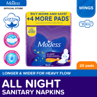 Modess All Night Extra Long with Wings Sanitary Napkin 16+4 FREE Value Pack - Heavy FlowFast Absorbing against Leaks