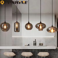 Modern Glass Pendant Light Lamp Restaurant Crystal Hanging Light Nordic Art Pendant Lighting Smoky Grey Glass Chandelier Light