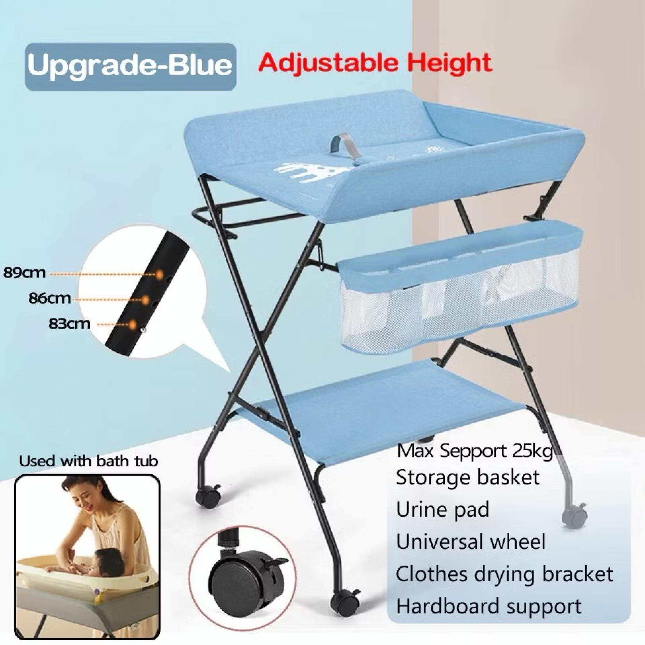 Beige Baby Diaper Changing Table Foldable Multifunctional Suitable for 0 - 3 Years Old Newborns with Wheels