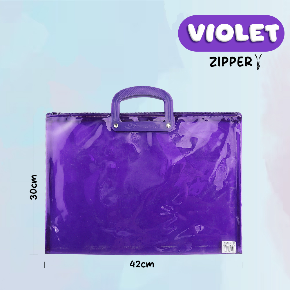FCI Plastic Envelope With Zipper Handle Transparent Long with Bigger Capacity Different Colors for School and Office Use