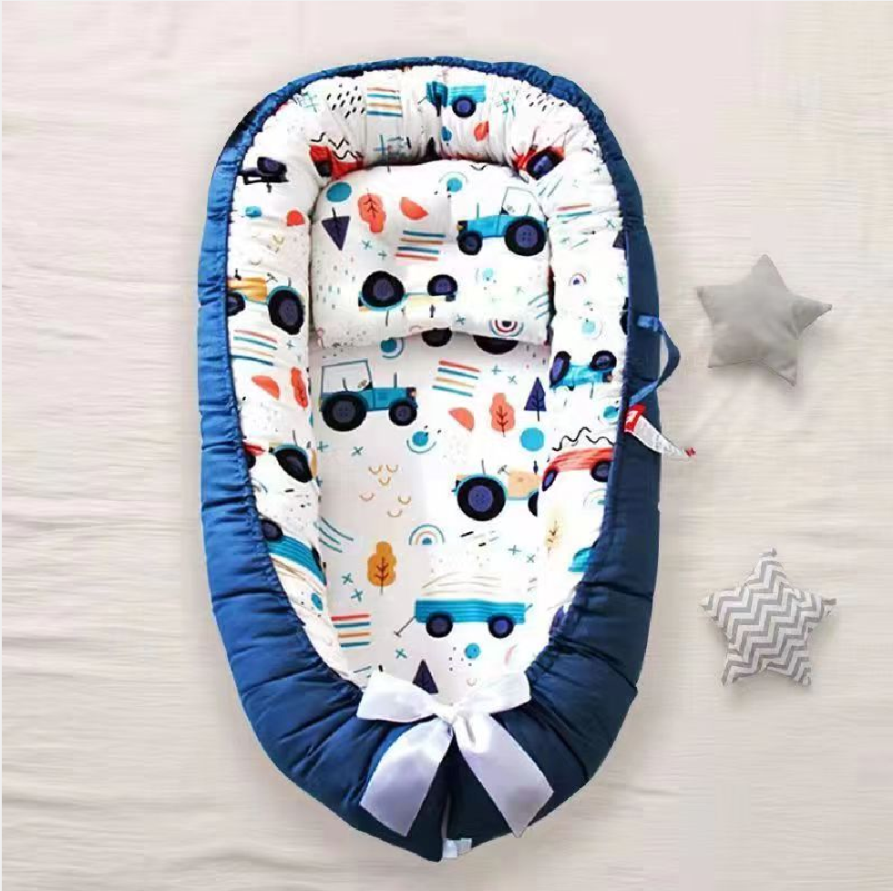 Cotton Baby Bed Cotton Baby Nest with Baby Pillow Washable Crib Baby Quilt for Baby Removable