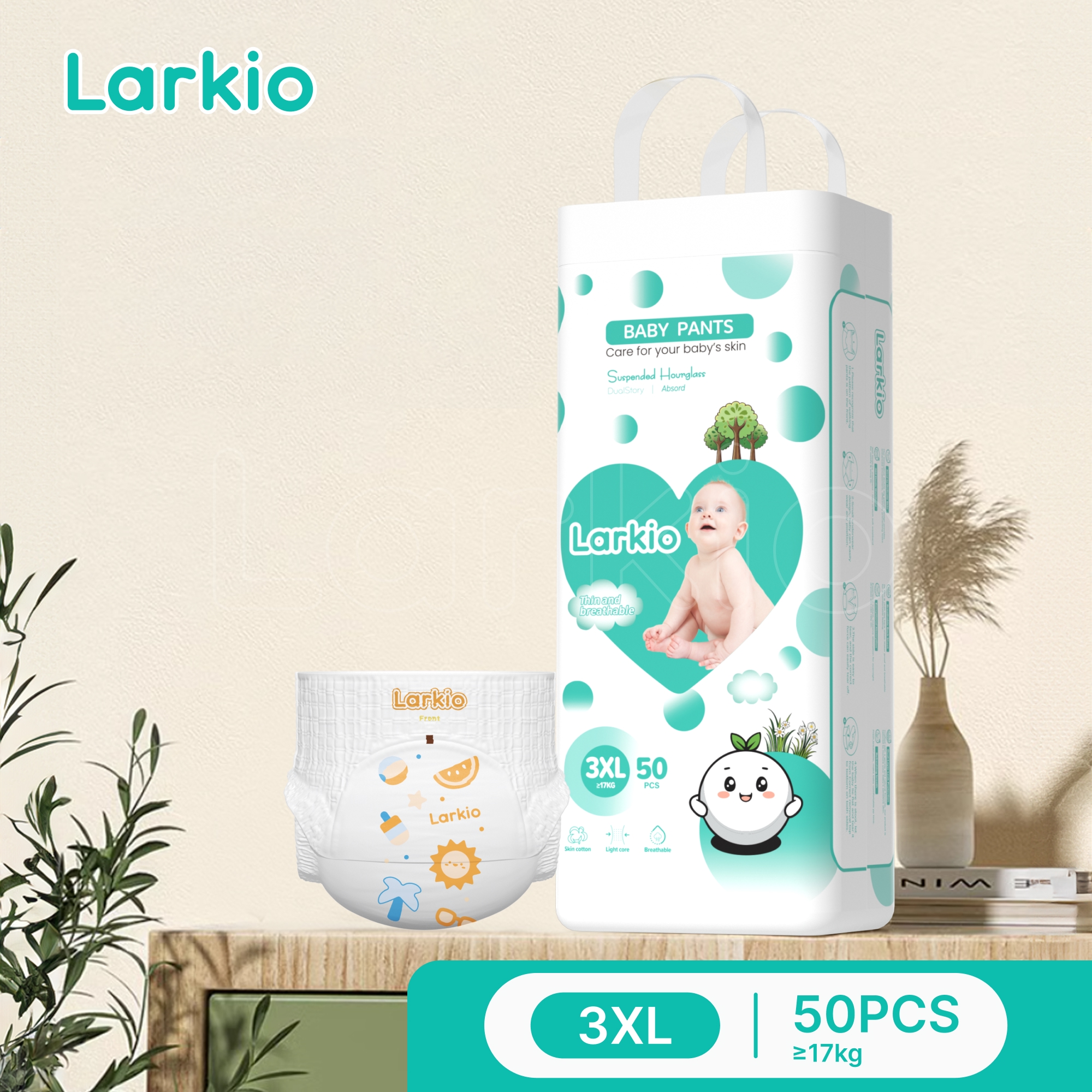 BabeBase Baby disposable diapers comfortable breathable and leak-proof on the side aged 0-3 years old 50 pieces Full size S-XXXL #LND03#LNP03