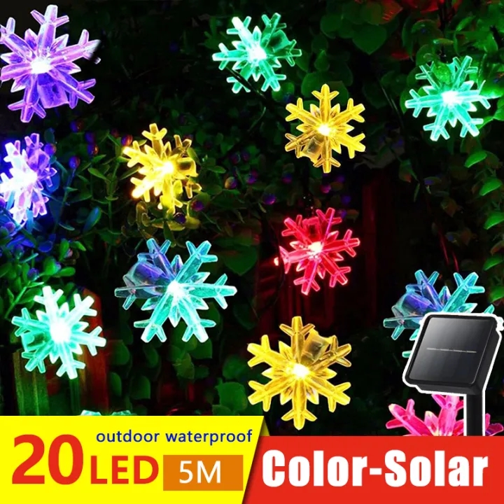 Solar Christmas Snowflake Lights 20/30/50 LED Solar Powered Snowflake String Lights Waterproof for Xmas Tree Holiday Wedding Party Patio Decorations