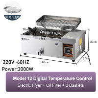 LECON 25L Stainless Steel Commercial Electric Deep Fryer 3000W~4000W with Adjustable Temperature Control and  Fry Baskets