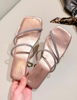 BEDILz2025 new European and American fashion square head transparent mid-heel womens shoes