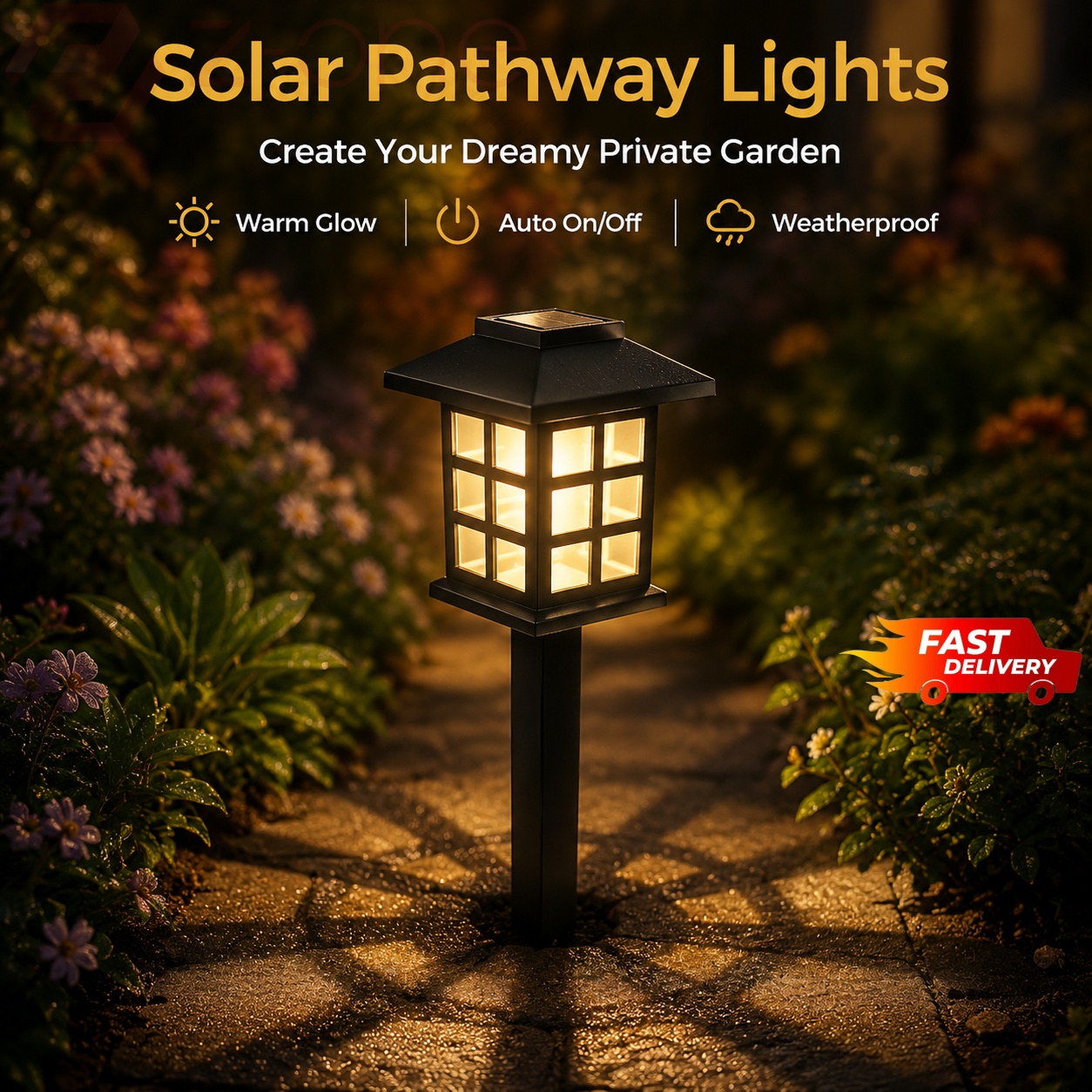 2 Pcs Solar Pathway Lights Outdoor LED Waterproof Garden Lamp Warm Glow Landscape Lighting for Walkway Yard Patio (Auto On/Off)