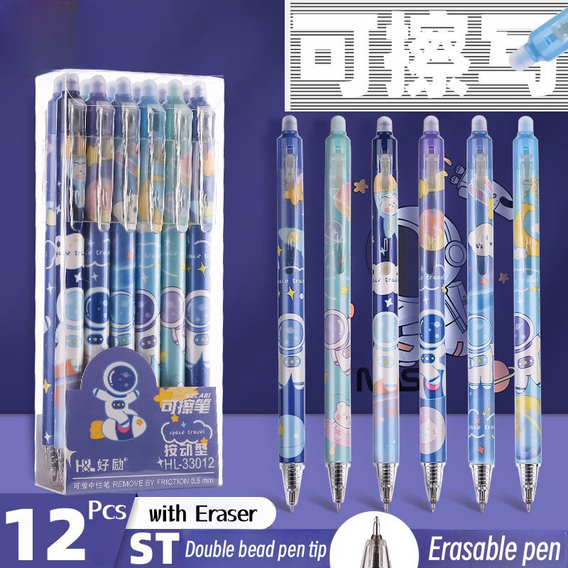 12Pcs Erasable Pen Frixion Pen Erasable Gel Pen Smooth Quick Drying Erasable Ballpen Student Stationery Office Supplies 0.5mm Black Ink Friction Pen Set