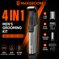 Maxgroom 4 in 1 Electric Shaver Hair Trimmer Kit IPX6 Waterproof Skin Safe USB Rechargeable Long Battery Life Wet Dry Hair Clipper Nose Beard Groomer for Full Body Use