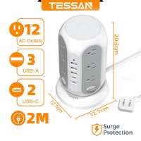 TESSAN Surge Protector Extension Cord Tower Power Strip Smart USB Flat Plug Charging Station Overload Protector With 8 Outlets and 4 USB Ports
