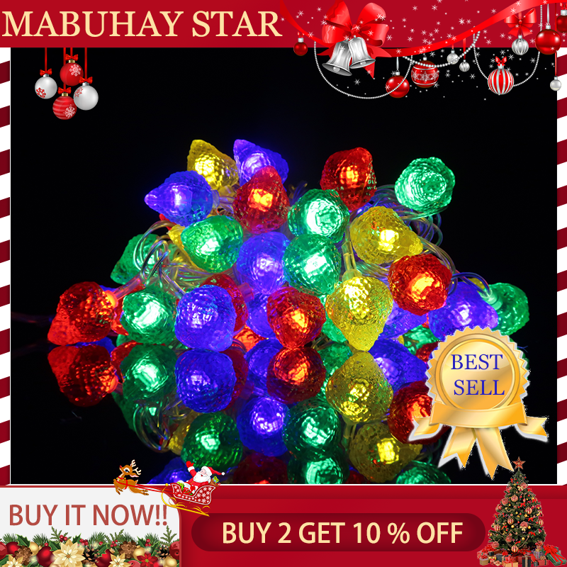 [COD] MABUHAY STAR Christmas Lights 50L LED Music Handmade Strawberry Decoration Light