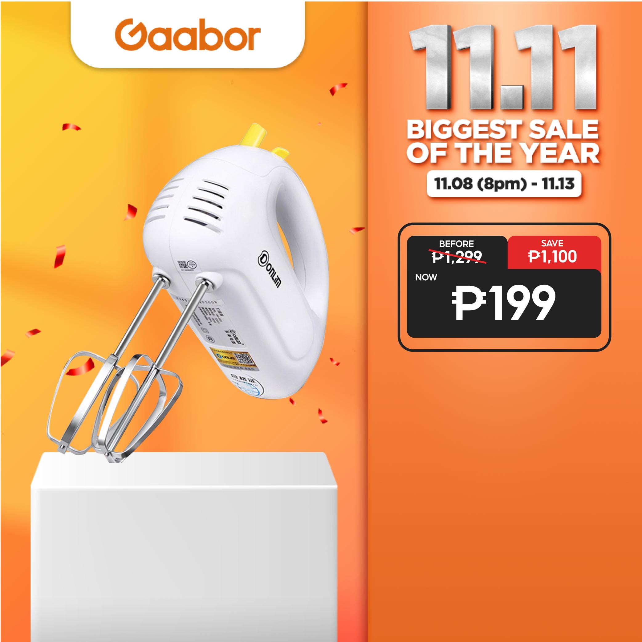 Gaabor donlim portable electric hand mixer 2 speed 5 speed stainless