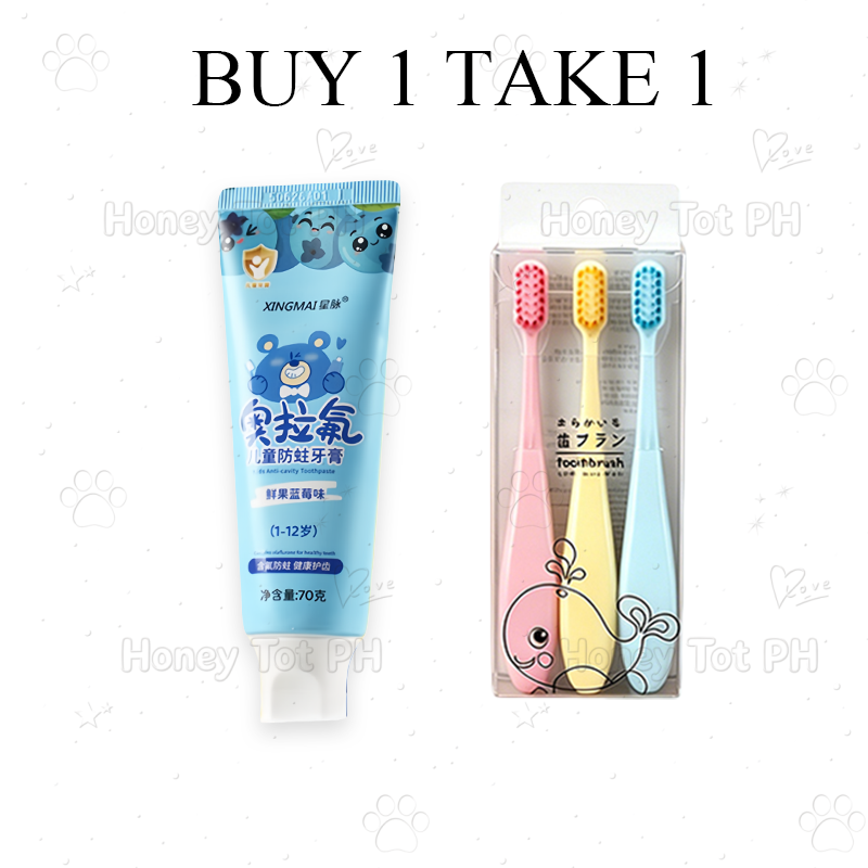 Kids Fluoride Toothpaste 70g Anti-Cavity & Gum-Protecting 3 Fruit Flavors (Strawberry Blueberry Orange) For Children 1 Year And Up