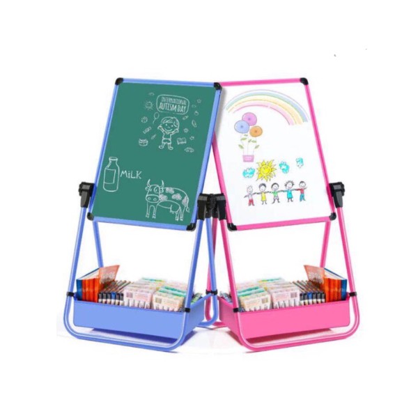 Childrens double-sided writing drawing board Erasable small blackboard Bracket Magnetic dust-free whiteboard Baby doodle tools