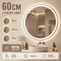 Zivon Round LED Smart Bathroom Mirror 3 Color Adjustable Light Touch Control & Anti-Fog Waterproof Design Explosion-Proof Wall Mount Vanity Mirror 40/50/60cm Sizes Manila Local Warehouse COD & Nationwide Shipping in Philippines