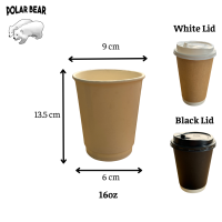 25pcs Double Wall Coffee Paper Cup 8oz / 12oz / 16oz (Kraft / White/ Black) with or without Lid