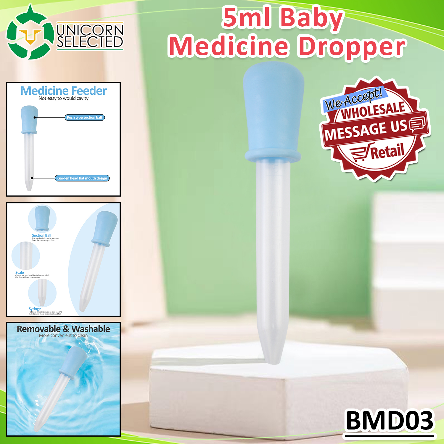 Unicorn Selected BMD03 5ml Buds Medicine Feeder Baby Feeding Dropper Medicine Feeder Silicone Plastic 4