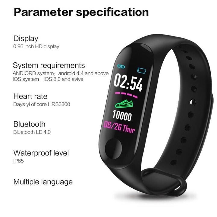 New M3 Bluetooth Smart Watch with Heart Rate and Blood Pressure monitor and Sleep Tracker