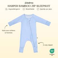 Kalma Baby Organic Bamboo Zip Sleepsuit 0-24 months  Reversible Mittens and Footsies