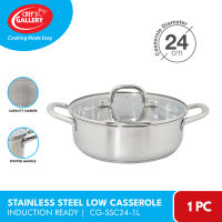 Chefs Gallery Stainless Steel Low Casserole 24cm (Brown Box) | Induction Ready | Stainless Steel Riveted Handle | CG-SSC24-1L
