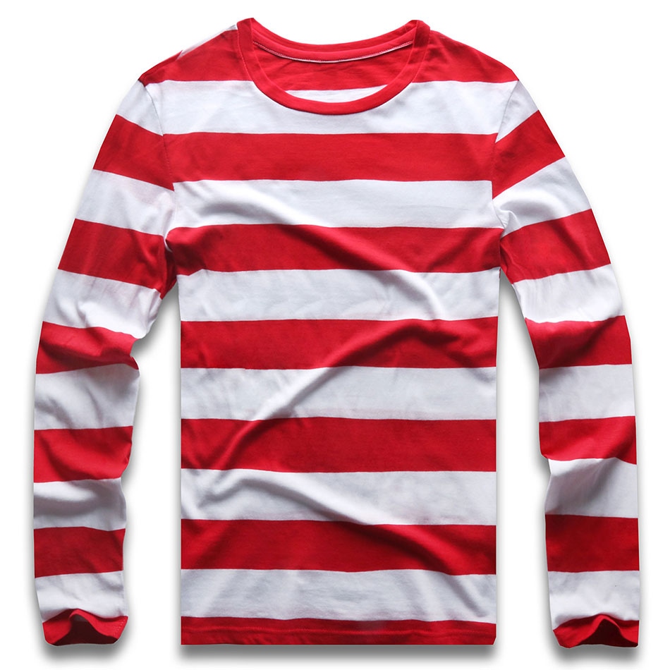 white and red long sleeve graphic tee