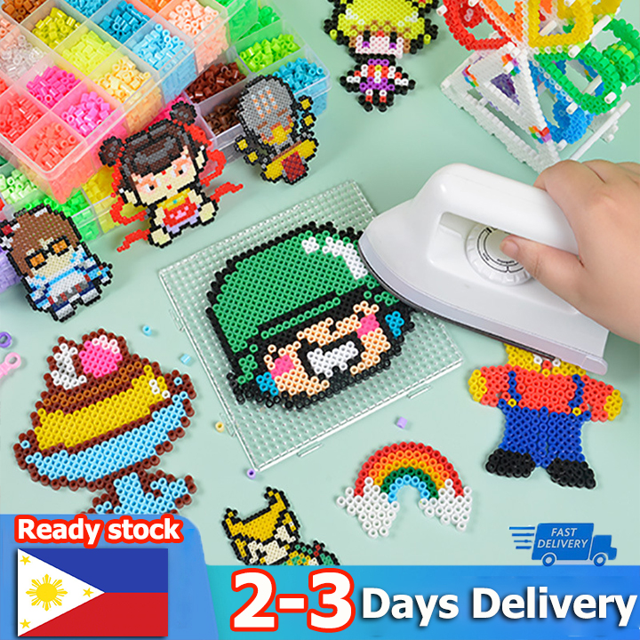 🔥HOT🔥 【🇵🇭 Stock&COD】 DIY Perler Beads Fuse Beads Kit Toy 5.5mm Big Beads 1800/7000 PCS 3D Craft with Accessoires for Kids Educational Toy