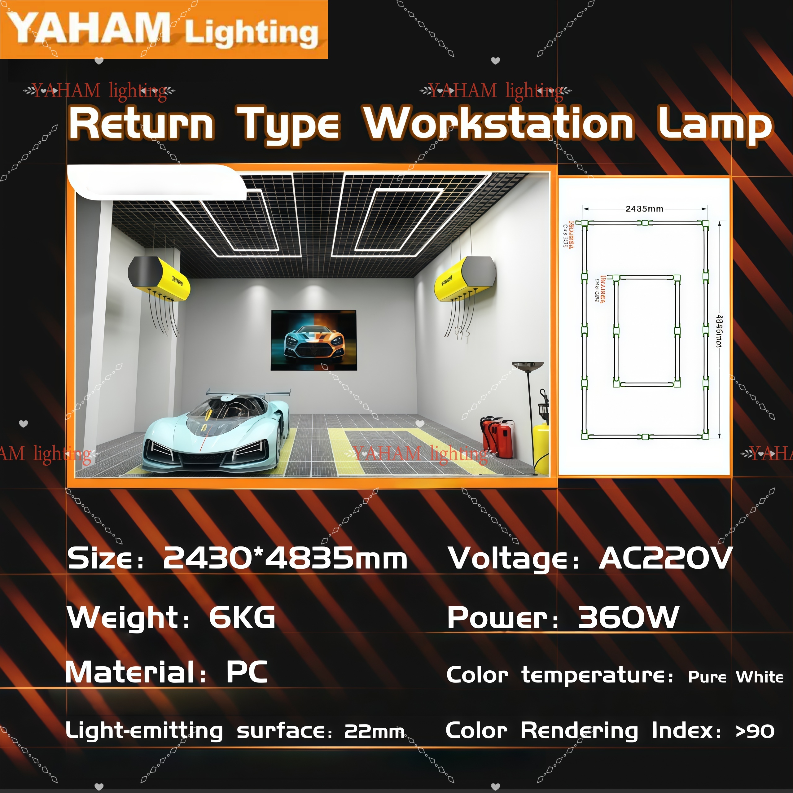 LED Honeycomb Hexagon Light Ceiling Grid for Car Detailing Gym Studio Barbershop Interior
