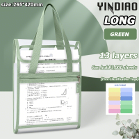 YINDIAO 13 Layers Handle Folder Long File Organizer Expanding A4 File Folder Portable Transparent Folder Bag