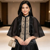 Amyenjoylife Filipiniana Inspired Top Elegant Sheer Blouse With Intricate Embroidery And Cape Sleeves Blouses Women Semi Formal Filipiniana Blouse