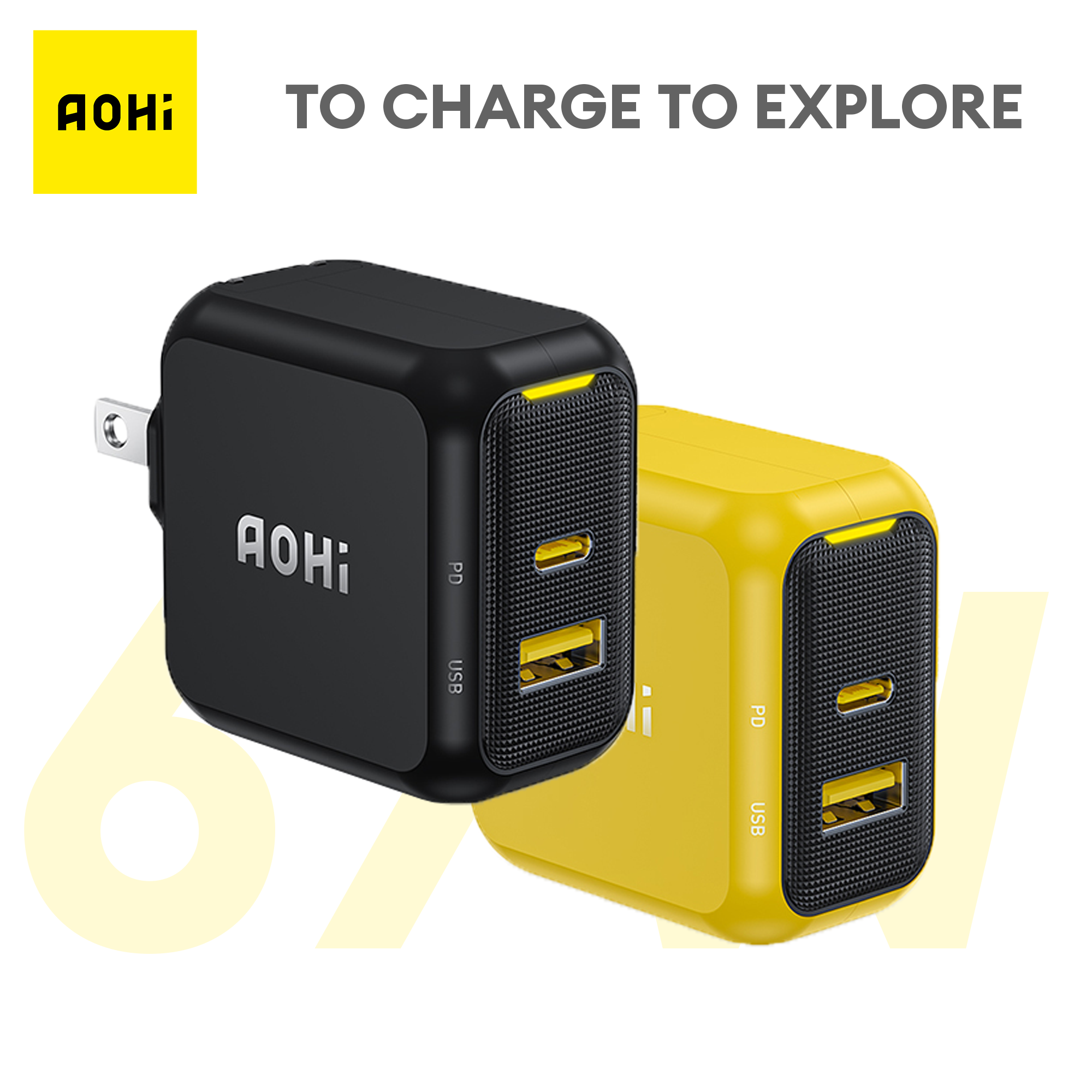 Bộ sạc AOHI Magcube 67W USB C GaN + Bộ sạc sạc nhanh Type C Bộ sạc điện