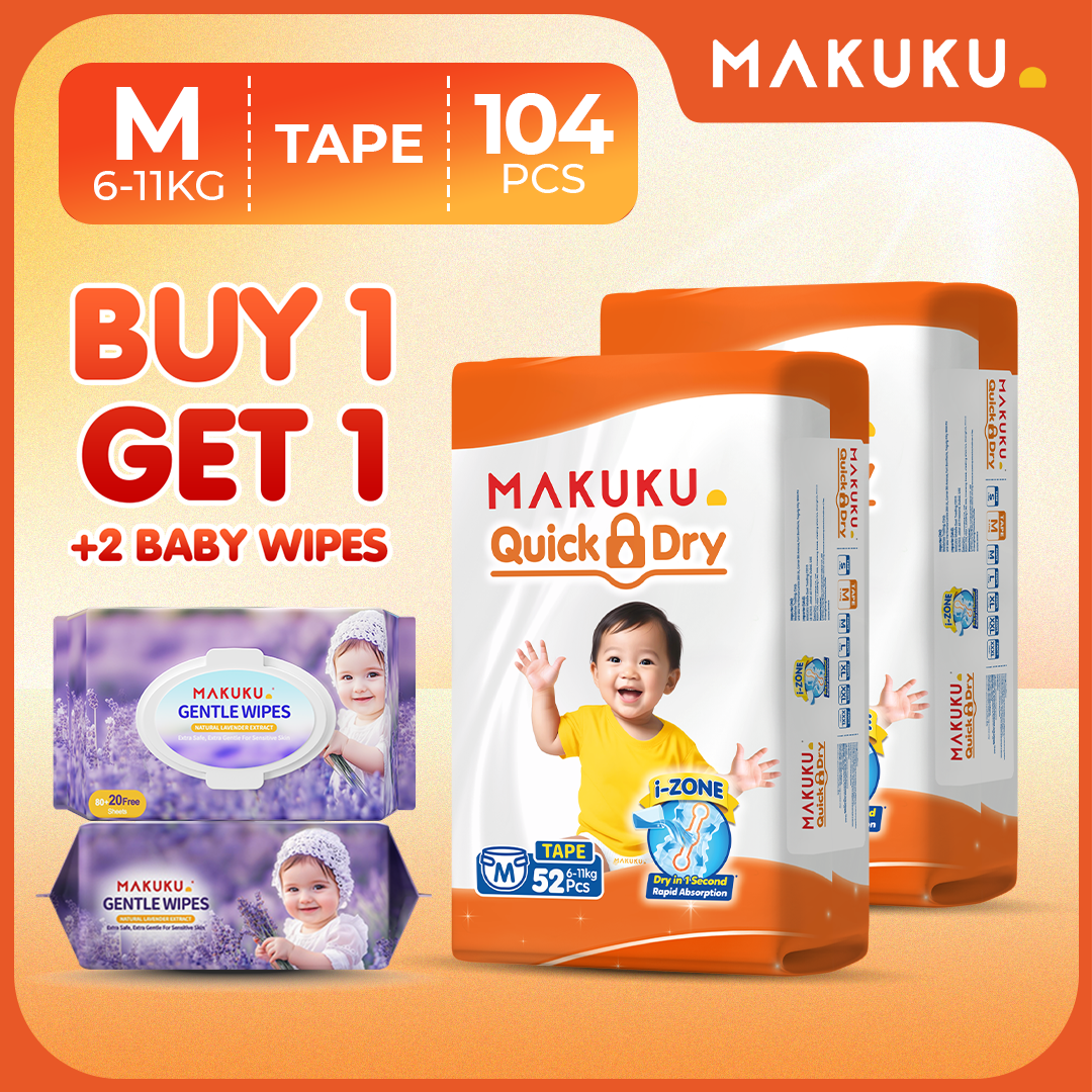【B1T1 + 2 PACKS LAVENDER BUNDLE】MAKUKU Diaper Quick Dry Tape and Pants Ultra Thin Soft and Breathable S M L XL XXL XXXL