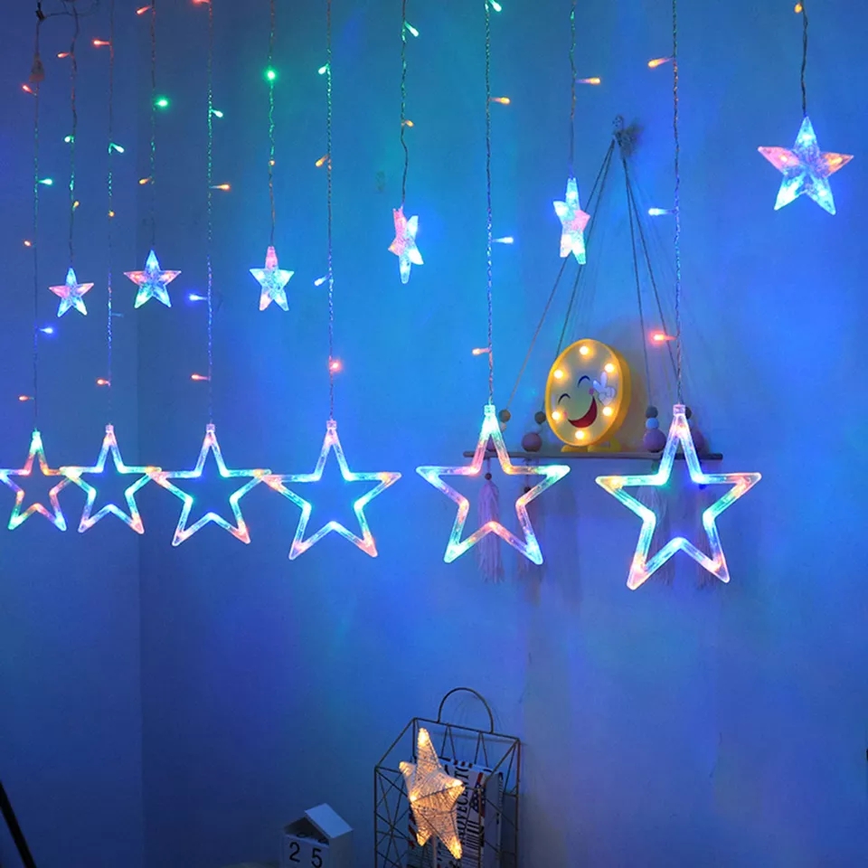 DLMA Twinkle Star Stars moons 12 Stars 138 LED Curtain String Lights Window Curtain Christmas Lights