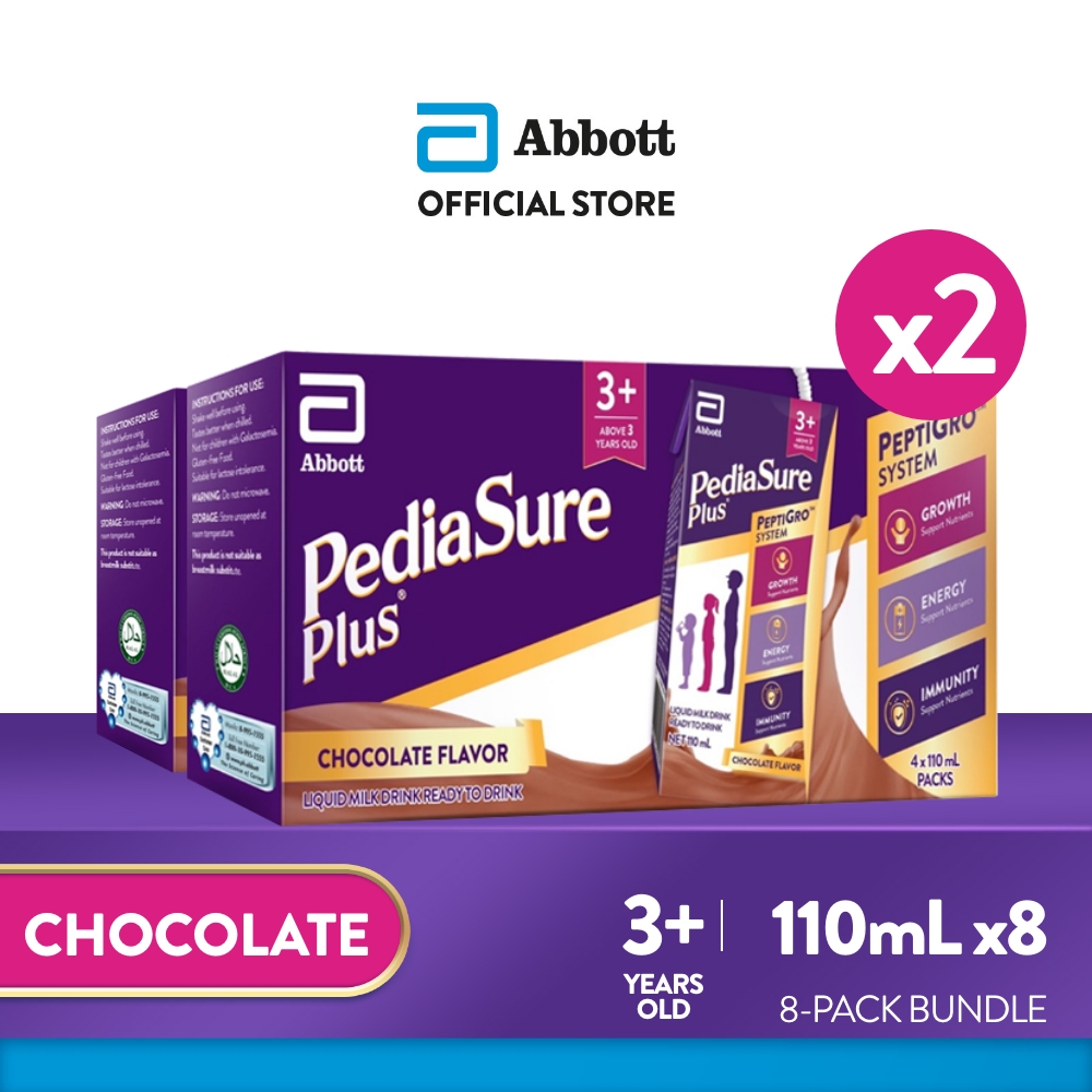 Pediasure Plus 3+ Choco 110ml x8 for Kids Above 3 Years Old Ready to Drink (110ml x4 Bundle of 2)