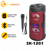 SK-1201 HiFi Karaoke Wireless Stereo Portable DISCO Light Dual Bass Bluetooth Speaker with Wired Microphone