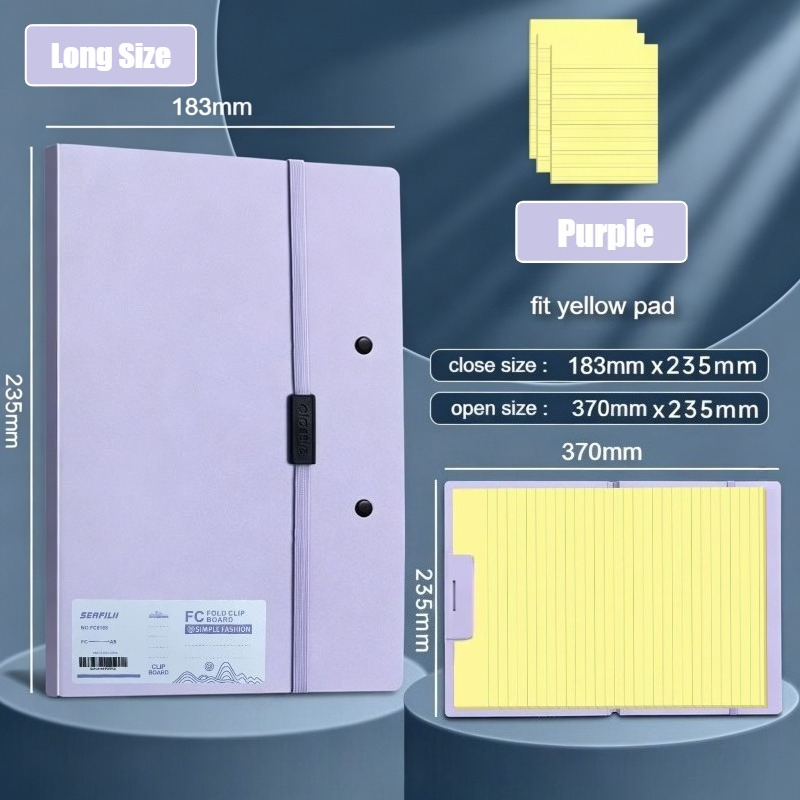 Long Clipboard Foldable Writing Pad Fit A5/A4 Yellow Pad Purple Clip Board Folding Board File Folder Organizer