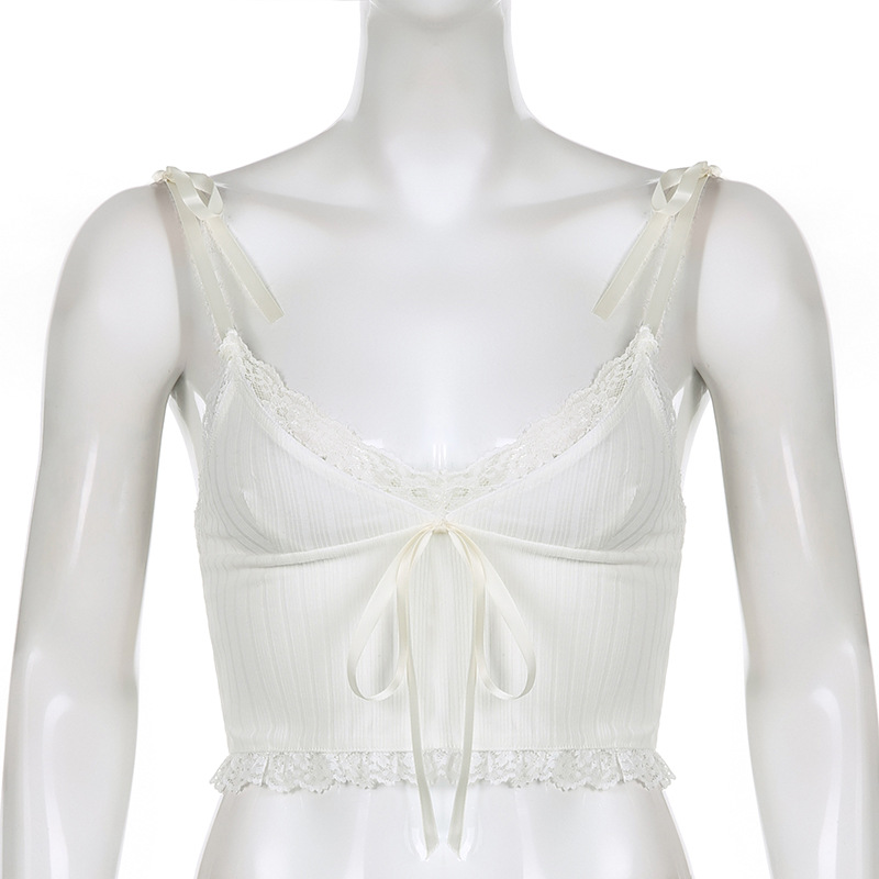 Charming lace pit strap halter top Sexy short V-neck vest for women
