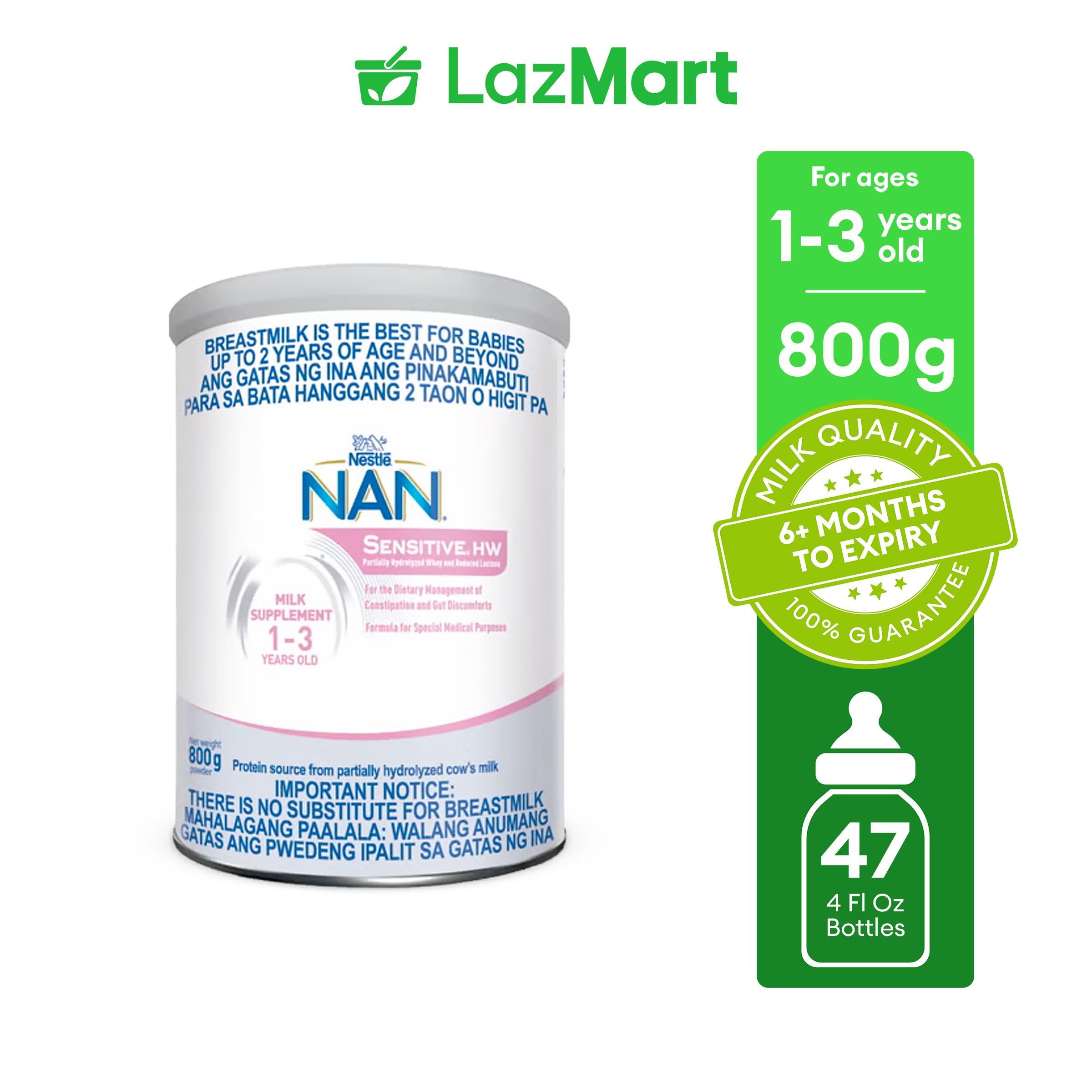 NAN SENSITIVE HW Growing-up Milk Supplement for 1-3 years old 800g