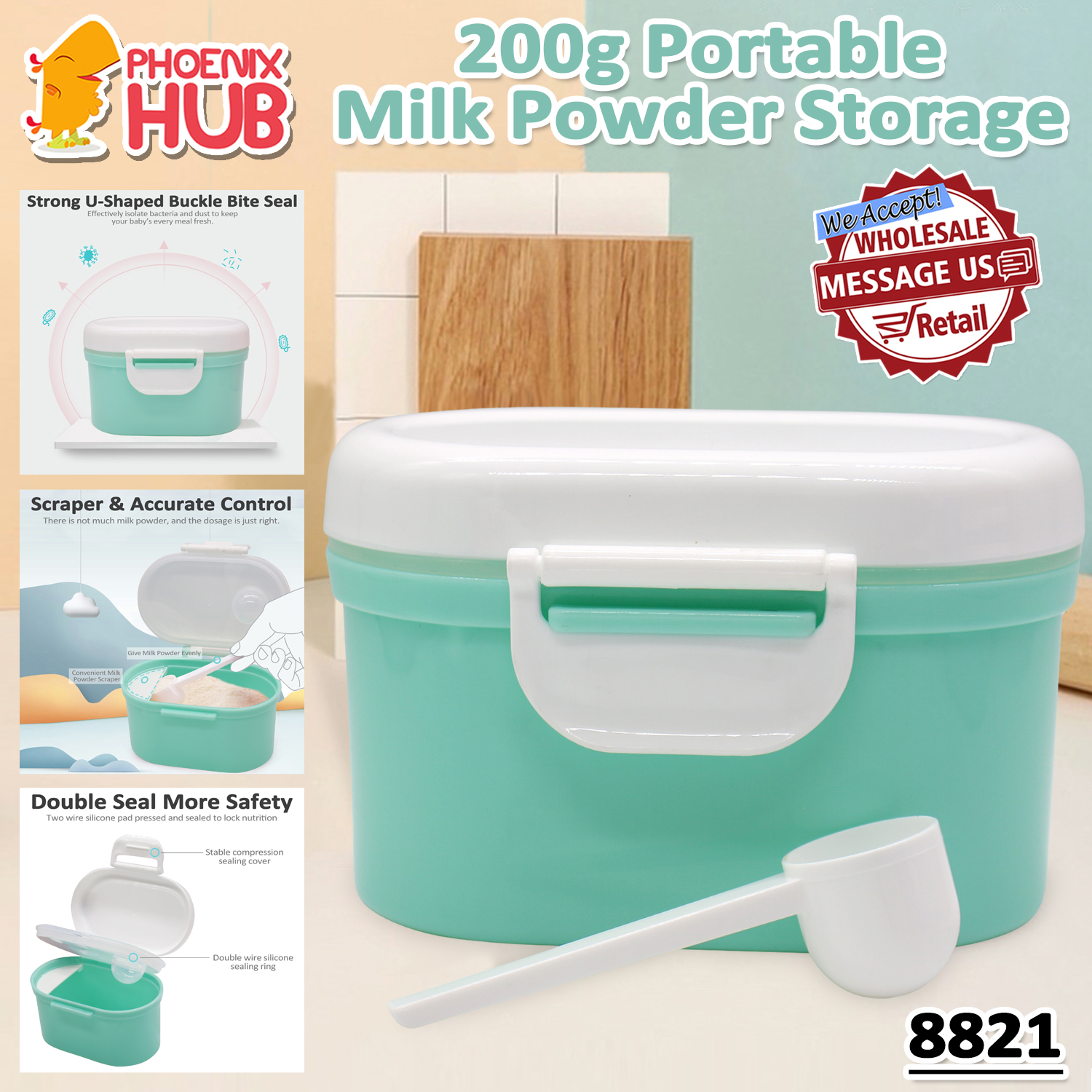 Phoenix Hub 8822 Baby Milk Powder Box Container Snack Portable with Spoon Double Cover 400g / 200g 44