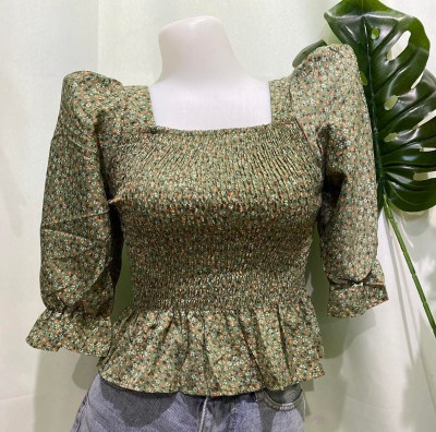 Smocking sleeve boucle pullover M - Black main image 1