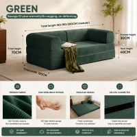 DreamHug 4‑in‑1 Futon Sofa Bed– Floor Foldable Convertible Sofa Couch with L‑Shaped Armrests Removable Cover Green Convertible Guest Bed Space‑Saving Fold‑Out Mattress Lounge for Living Room