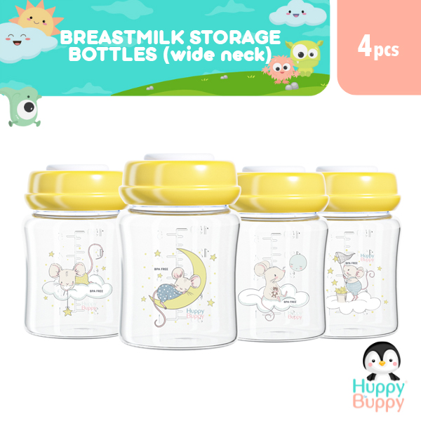 Huppy Buppy Breastmilk Storage Bottle Wide Neck BPA Free Bottles 4 Pieces