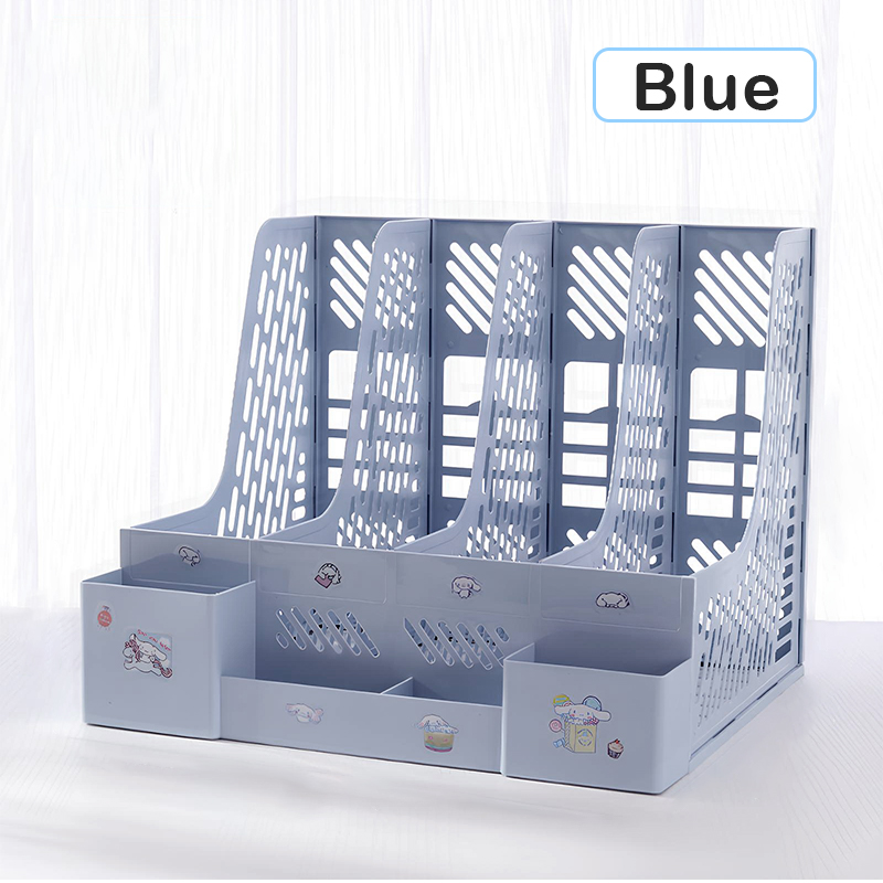 Four Layer Plastic File Rack/File Box Pen Holder Reference Rack/Desktop Storage File Bar/Removable Large Capacity File Box Desk Organizer