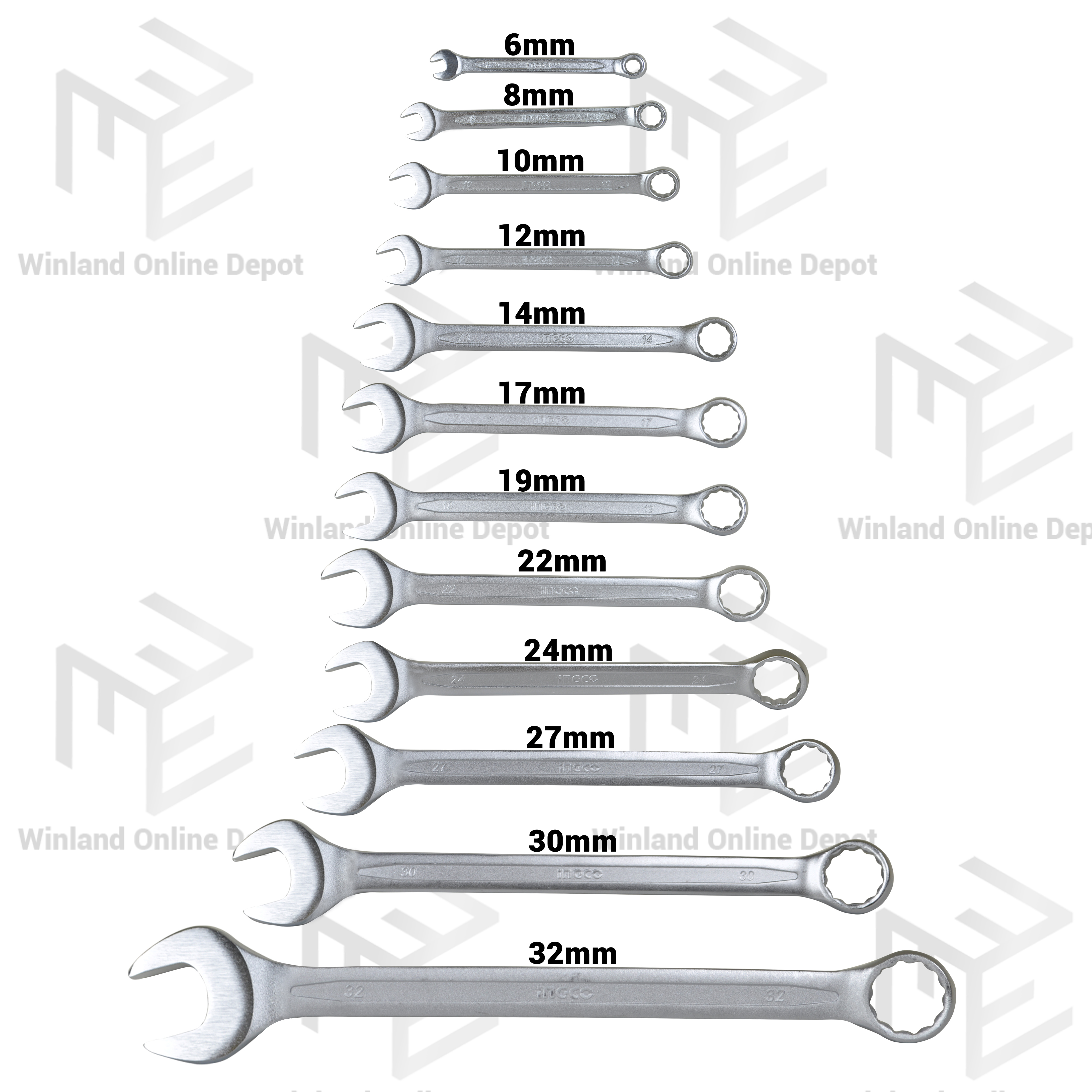 INGCO Original 12pcs Combination Spanner Wrench Set 6-32mm HKSPA1143 ...