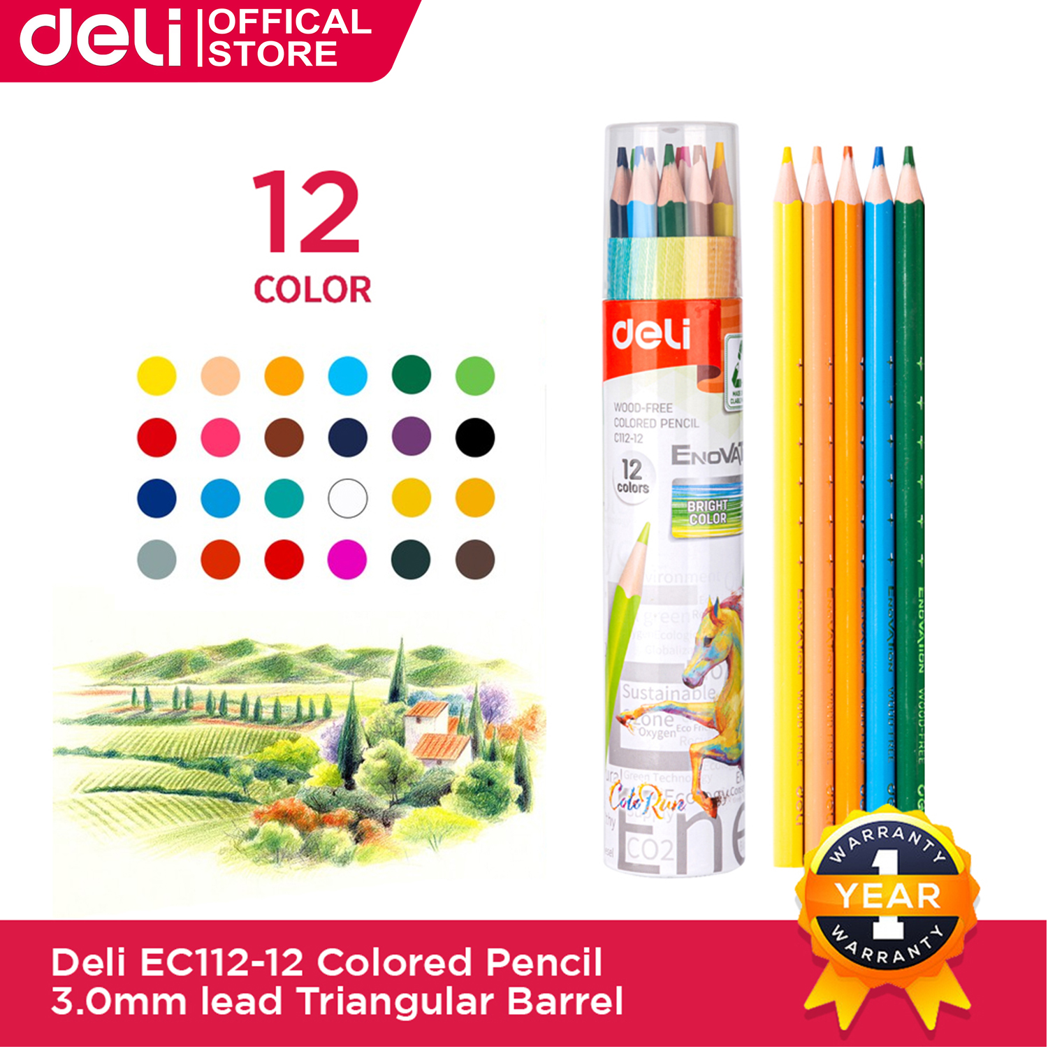 Deli Color Pencil Set 12/24/36 Color Pencil Set For Drawing Colored Pencil Popular Kids Barrels Without Wood Color Lead EC112-12-24