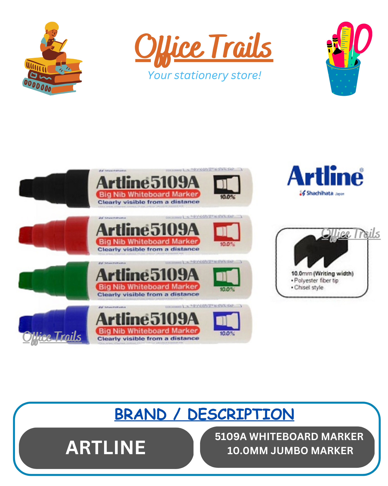 ARTLINE 5109A WHITEBOARD MARKER JUMBO 10.0MM (1PIECE)