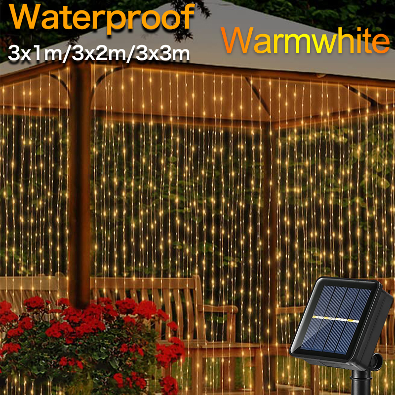 300LEDs Solar Curtain Light Outdoor Waterproof 8 Modes Lighting Fairy Lights Christmas Wedding Party Garden Decoration Light