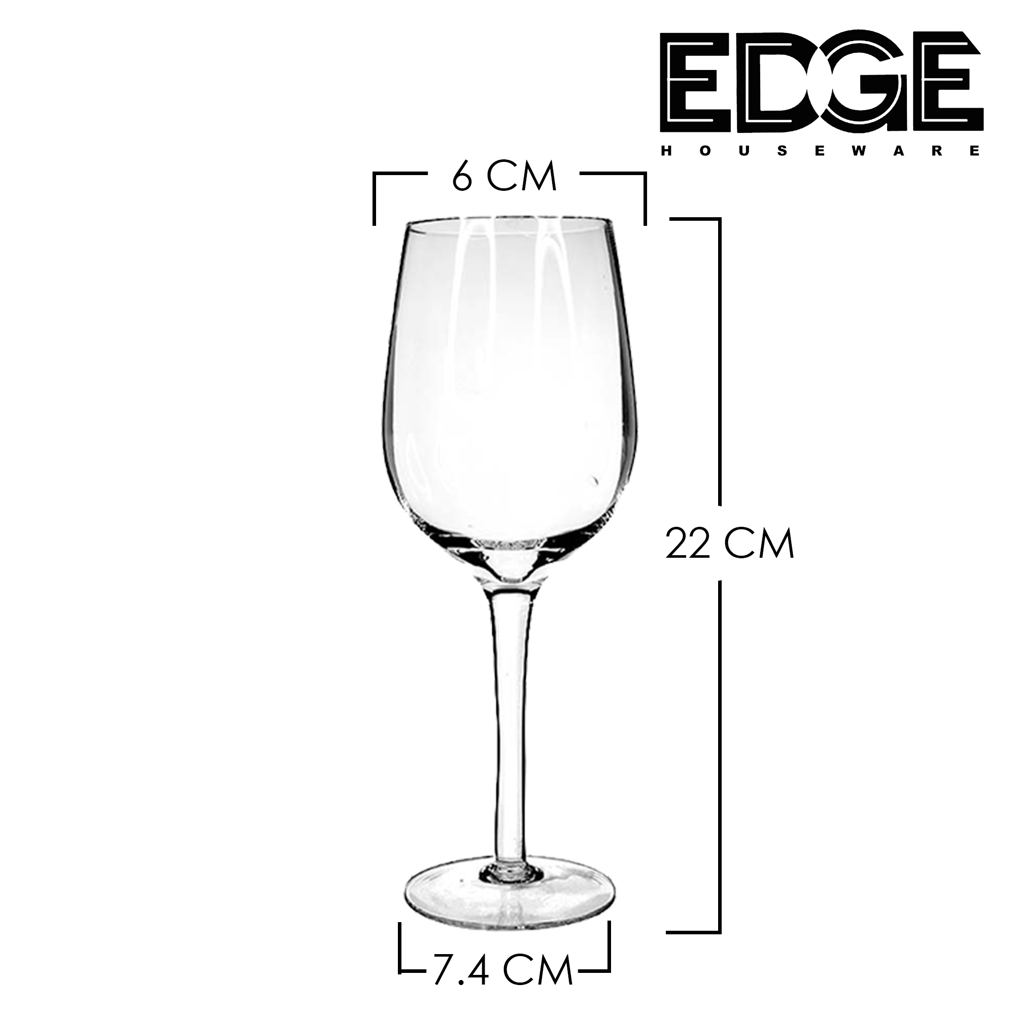 Edge Houseware GW011 Wine Glass 25CM 450ml Set of 6 Bars Cafe Wine