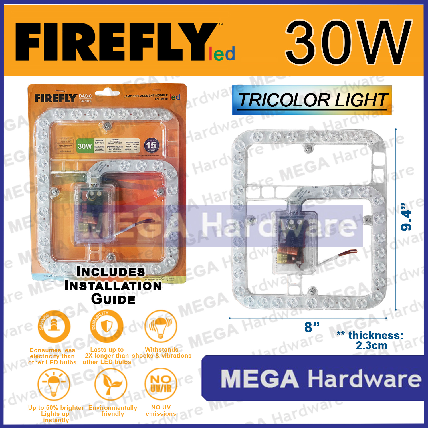 Firefly LED Round Circular/Square Ceiling Lamp Replacement (12W 18W 24W 30W 50W)