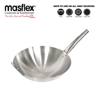 Masflex 30cm / 3 liter Stainless Steel Wok L45 cm x W30 cm x H23.9 cm (Non-Induction) Healthy Quality Cookware
