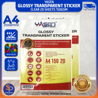 Yasen Transparent Sticker Paper A4 150GSM | 20 Sheets Clear Waterproof Label Paper for Printing & Tumbler